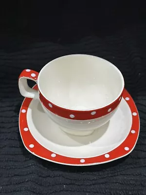 Buy Art Deco Retro Red Midwinter Domino Tea Duo 1950’s Cup & Saucer • 8£