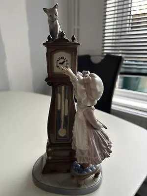 Buy Lladro Figurines 5347 Girl & Cat On  Grandfather Clock • 100£