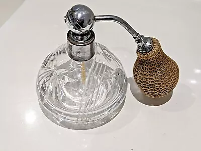 Buy Vintage Etched Cut Glass Atomizer Perfume Bottle  • 15£