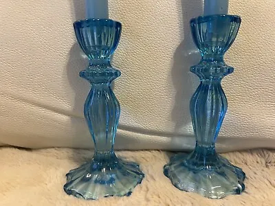 Buy Blue Glass Candlesticks (including Candles) • 16£