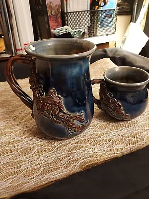 Buy May Wright Handmade Studio Art Pottery Twisted Branches Blue Brown Gray Lot Of 2 • 57.83£