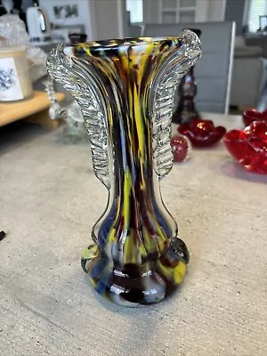 Buy Glass Vase Multi Coloured Retro Vintage Approx 9” Tall Art Deco • 19.99£