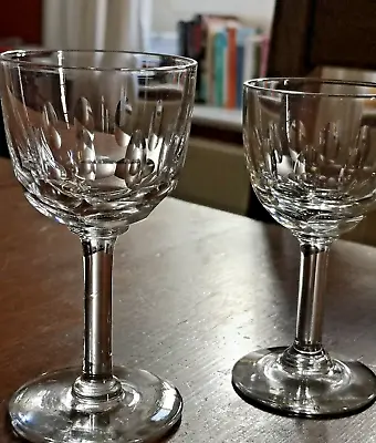 Buy Antique Edwardian? Wine Glasses X 2 Port Sherry Panel Cut Single Ring Stem Nice • 15£