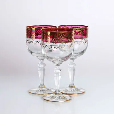 Buy Crystal Glass Tumblers Bohemian Gold Decorated 3er Set Red Wine Vintage • 51.85£
