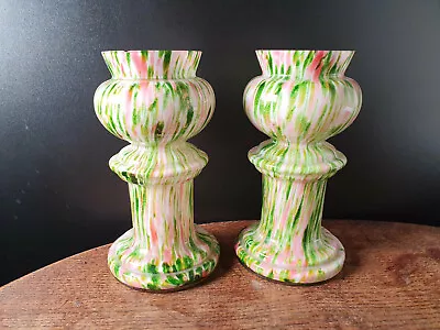 Buy Set Of 2 Bohemian Art Glass Striped Multicolored Vases • 49.99£