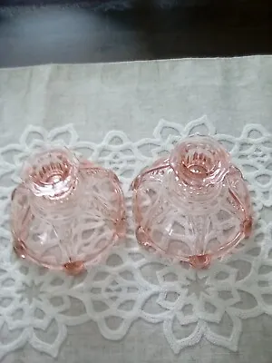 Buy Vintage Pair Of Depression PINK Glass Candlestick Holders • 22.70£