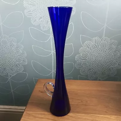 Buy Vintage Cobalt Blue Glass Vase With Handle 12ins Tall • 5.99£