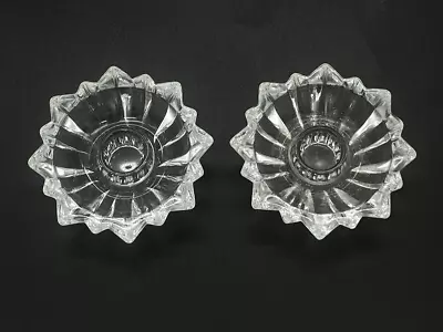 Buy Vintage Glass Candle Stick Holders Round Star Pair Set Of 2 Low Profile • 5.69£