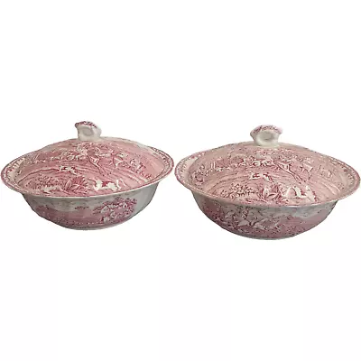 Buy 2 X Myotts Country Life Hunting Scene -Lidded Tureens - Pink / Red & White • 12.99£