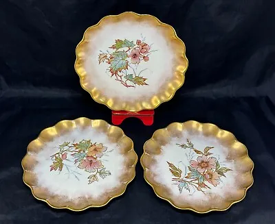 Buy RARE- Antique Wedgwood Golden Scalloped Edge Floral Plate Set- Bone China C.1878 • 110.28£