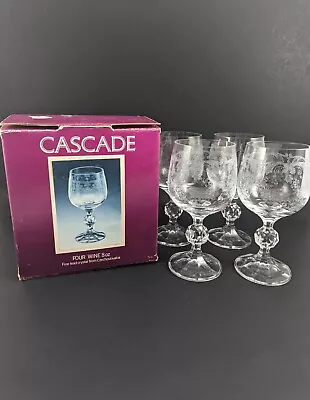 Buy 4 Vintage Bohemia Cascade Crystal 8 Oz Goblets Etched Wine Glasses New In Box • 31.64£