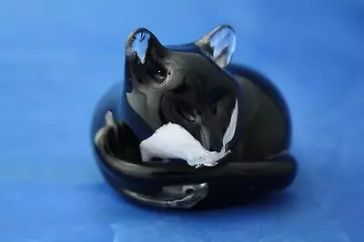 Buy Langham Glass Hand-made Small Crystal Black And White Cat At Rest - New / Boxed • 44.95£