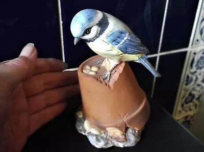 Buy Small Detailed Royal Osborne China Figurine Blue Tit On Flower Pot With Pips • 10£