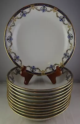 Buy 11 Pouyat Limoges Antique Porcelain Coupe Soup Bowls Swags Flambeau Gold Trim • 235.86£