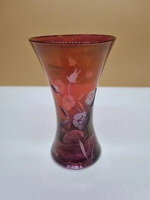 Buy Royal Doulton Room Vintage Hour Glass Floral Etched Fine Cut Cranberry Vase • 9.99£