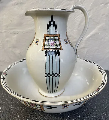Buy Antique Art Deco Wash Bowl And Jug Burleigh Ware Large Jug And Wash Bowl Set • 75£
