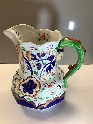 Buy Antique Victorian Gaudy Welsh Jug With Snake Handle - Staffordshire ? 1830/50 • 18£