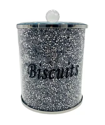 Buy Luxury Silver Crushed Diamond Crystal Glass Biscuit Jar Storage Canister  • 23.99£