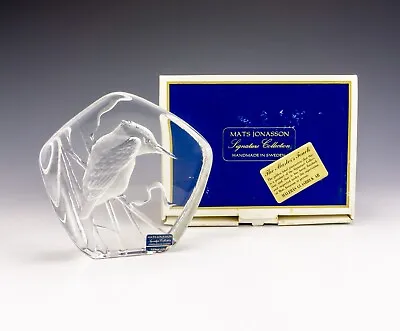 Buy Vintage Mats Jonasson - Reverse Decorated Kingfisher - Studio Glass Paperweight • 14.99£
