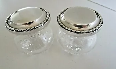Buy Quality Pair Sterling Silver & Cut Glass Dressing Table Jars, Birmingham 1908 • 115£