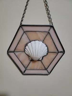 Buy Stained Glass Suncatcher Scallop Shell Mauve Window Hanging • 21.82£