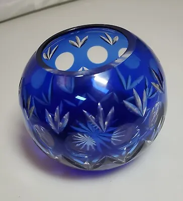 Buy Vintage Cobalt Blue Cut To Clear Glass Round Vase Bowl 3  • 9.59£