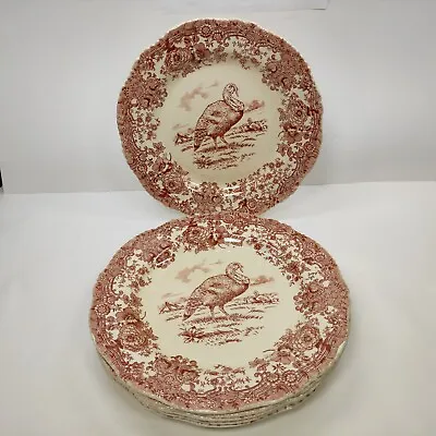 Buy Antique Ridgways Red Staffordshire England Turkey Dinner Plate 10 Set 6 Pieces • 189.69£