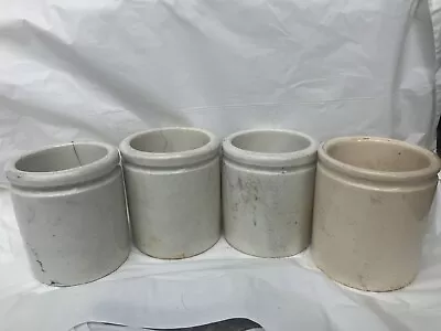 Buy 4 Old Off White Stoneware Jars And Pots, Jam/marmalade • 15£