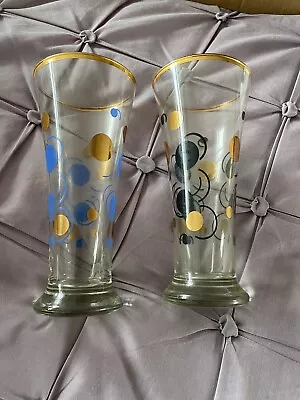 Buy 2 X Retro/Vintage Highball/pilsner Glasses 50s/60s   7 Inches Tall Vgc • 3.50£