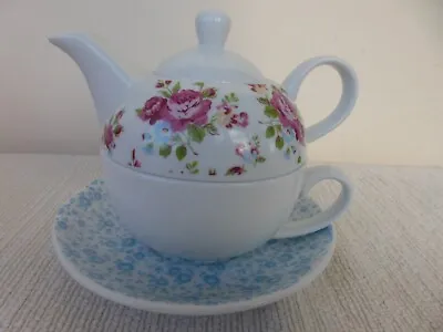 Buy Floral Tea For One 3-Piece Set Teapot With Cup And Saucer • 6.50£