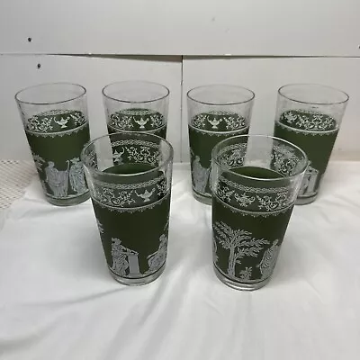 Buy Vintage Jeanette Wedgwood Grecian Hellenic Drinking 5  Glass Tumblers • 3.56£