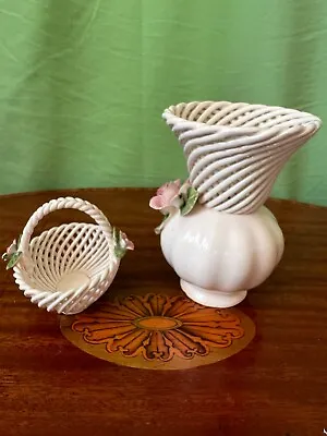 Buy Vintage Capodimonte Style Porcelain China Woven Flower Basket And Vase • 15£