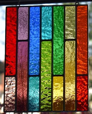 Buy Stained Glass Panel Abstract Rainbow Suncatcher Geometric Handmade In England • 54£