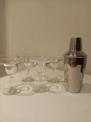 Buy 4 X Vintage Art Deco 30’s  Stem Cocktail Glasses + Cocktail Shacker • 30£