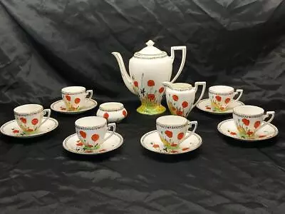 Buy Crown Ducal Art Deco  Hand Painted Poppy 15 Piece Coffee Set  Pot Cups  Saucers • 54.98£