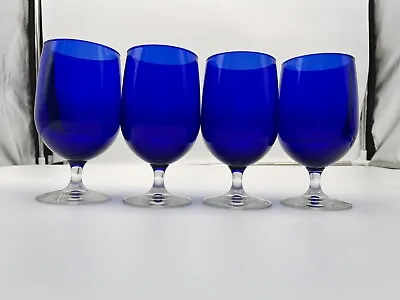 Buy Cobalt Blue Water/Wine Glass 6 1/4  Clear Stem Set Of 4 • 43.23£
