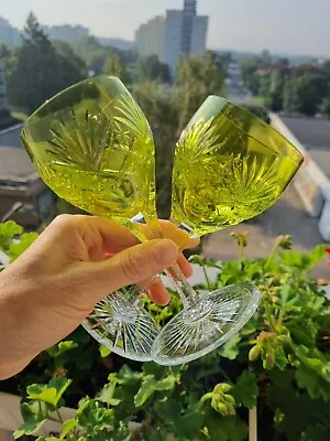Buy Vintage 2 Pieces Old Crystal Glasses Made In Czechoslovakia Bohemia • 61.42£