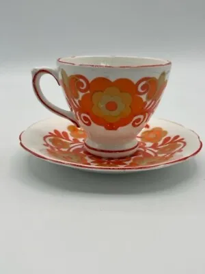 Buy Vintage Royal Sutherland Orange Flower Power Tea Cup & Saucer 1960’s No Damage • 26£