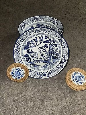 Buy CHURCHILL Willow Blue 10.25” Dinner Plate Set Of 8 Including 4 Coasters • 62.65£