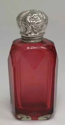 Buy Antique Sterling Silver Lidded Cranberry Glass Scent/Perfume Bottle – C1900 • 69£