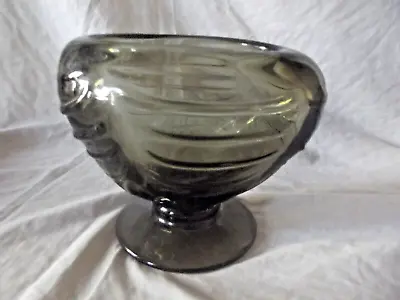 Buy Vintage Large Vasart Smoke Art Glass Vase  Ribbed And Footed • 85£