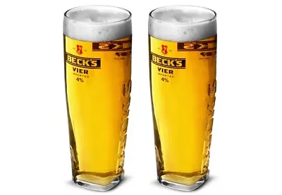 Buy 2x Beck's Vier Imported 4% One Pint 20oz Glass Toughened Embossed Brand New M13 • 8.99£
