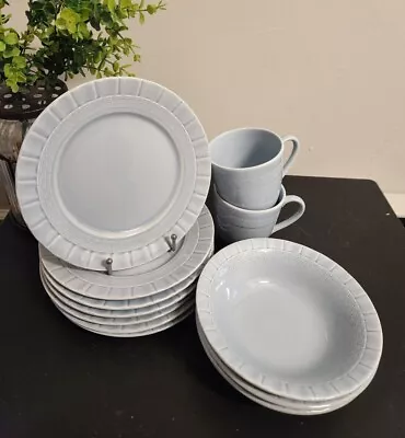 Buy 12pc MARTHA STEWART MSE Blue Basket Weave Salad Plates, Bowls, Mugs EUC  • 52.98£