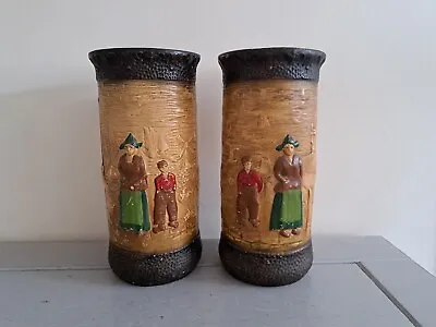 Buy Pair Of Dinky Ware England Vintage Vases Relief Dutch Figures Windmills 30x15cm • 25£