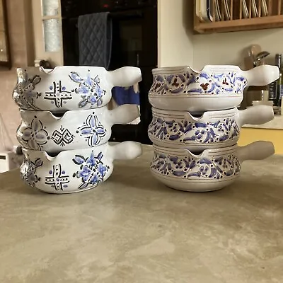 Buy 6x Original Hand-Painted Blue/White Moroccan Soup/Sauce Bowls With Handle/Pourer • 32.50£