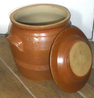 Buy Antique French Large Stoneware Bread Crock Or Salt Pot With Lid C1930 • 85£