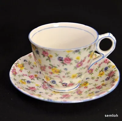 Buy Royal Stafford Footed Cup & Saucer Rosamunde Chintz Roses W/Blue Trim 1940-1952 • 62.43£