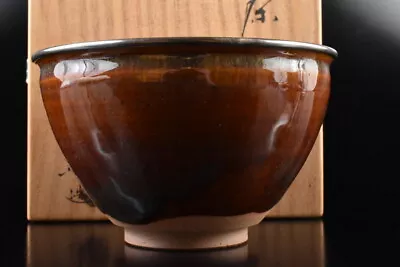 Buy M1875: Japanese Takatori-ware Brown Glaze TEA BOWL Miraku Made W/signed Box • 36.15£
