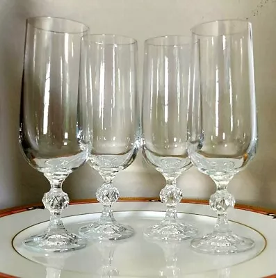 Buy 4 Bohemian Claudia Faceted Stem 6oz Crystal Champagne Flutes Czechoslovakia Vtg • 24.11£