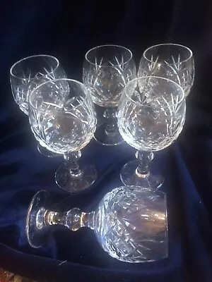 Buy 6 Vintage Cut Crystal,cut Glass Drinking Glasses,12cm Tall, Shaped Stems,g/c • 7.90£